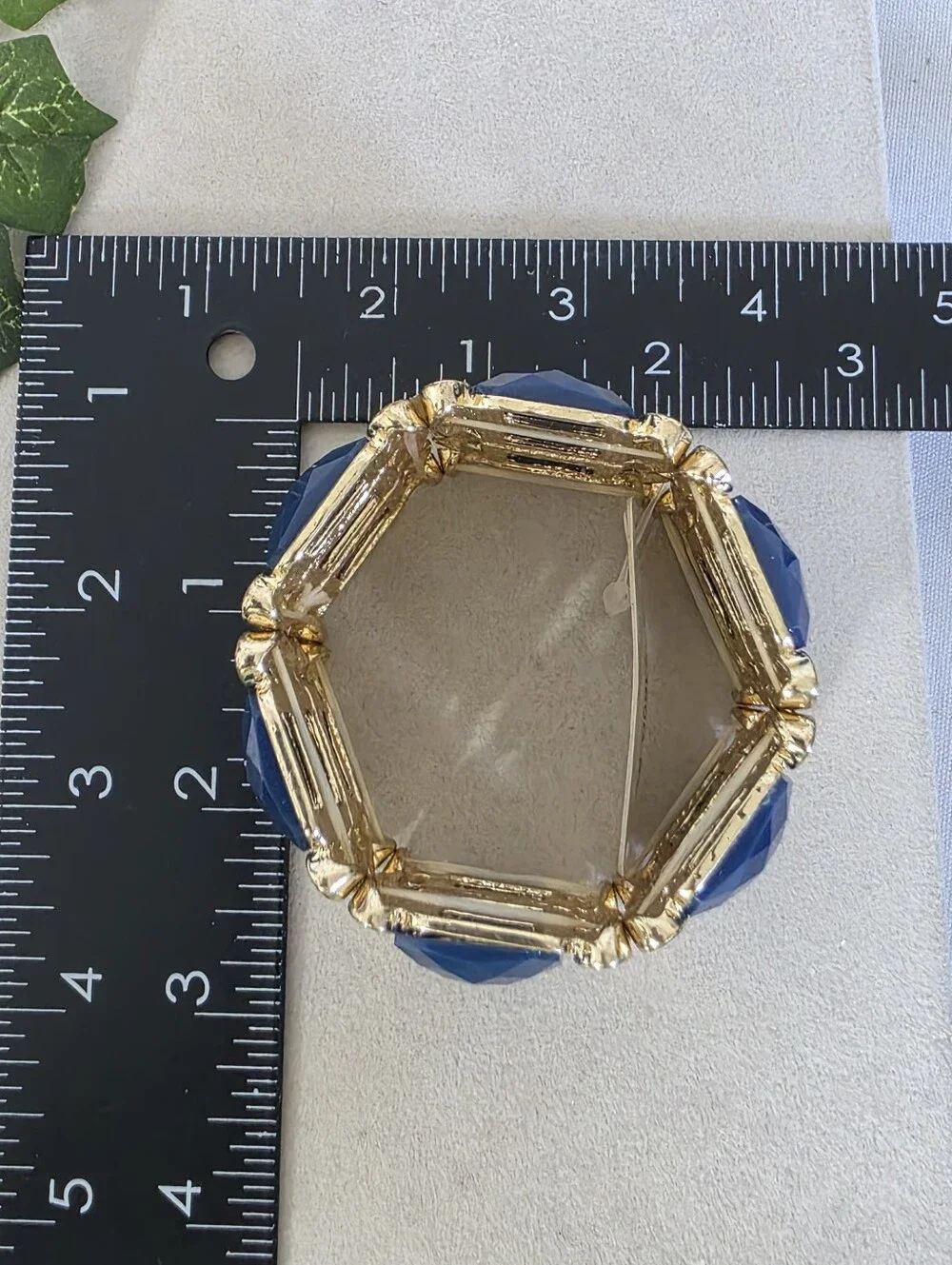Bold Royal Blue Cabochon & Gold Tone Stretch Statement Cuff Bracelet